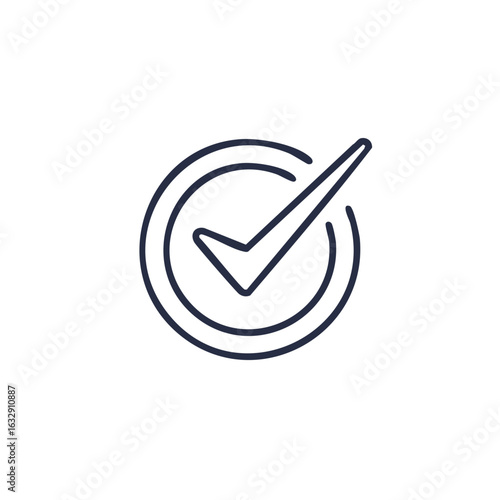 Outline checkmark icon inside double circles representing validation approval and completion