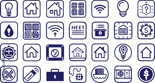 Smart Home and Building Management Icons with Energy and Finance Symbols technology automation