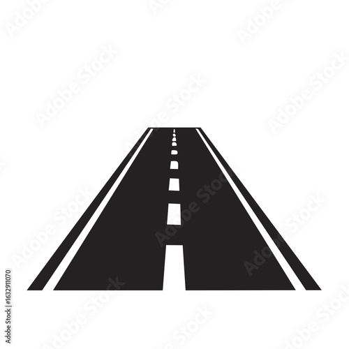 Straight asphalt road with white dashed lines receding into the distance