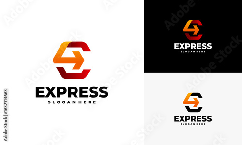 Fast Forward Express logo designs vector, Modern E Initial Express logo template