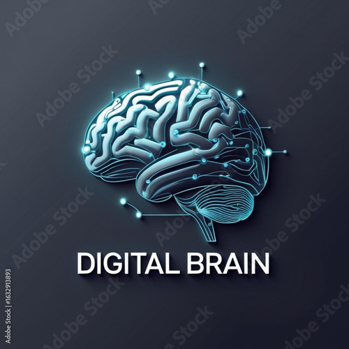 Illuminated cerebral organ with connected nodes on a neutral toned surface representing intelligence