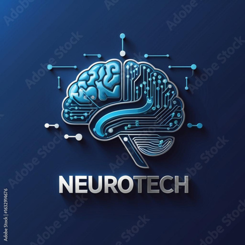 Stylized human cerebrum illustration with circuit board elements on a shaded solid color surface
