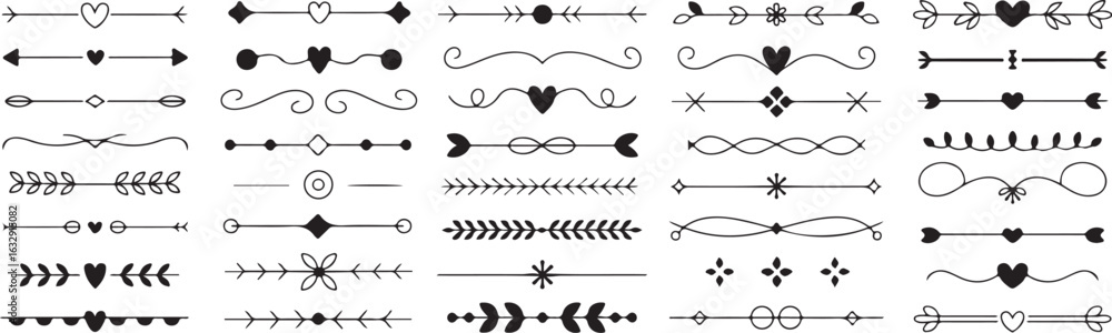 Fototapeta premium Collection of hand-drawn dividers and borders.