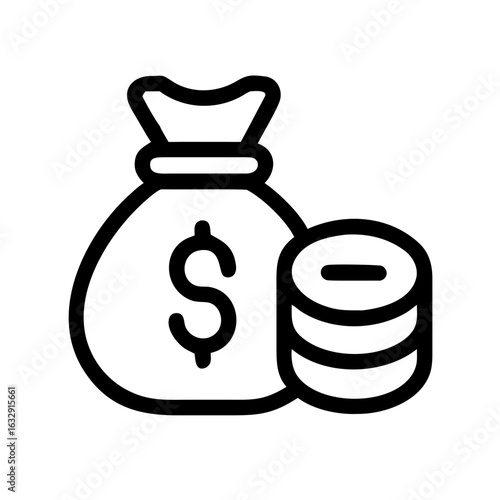 Money bag and coins vector illustration for finance investment and savings concept clipart icon design 