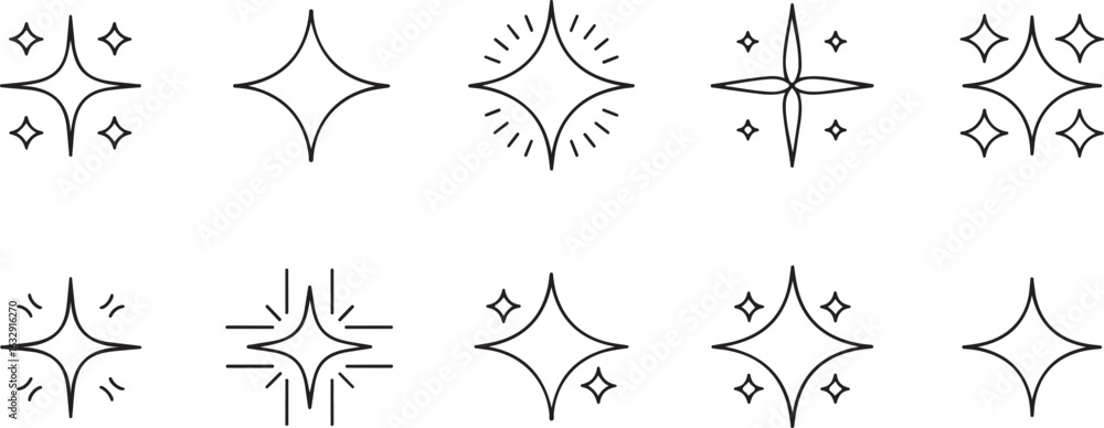 Naklejka premium Collection of sparkle and shine icons.