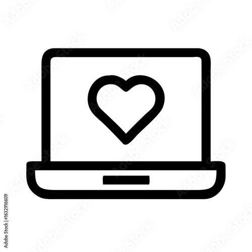 Laptop with heart icon for online dating website or love connection app and social media network design icon