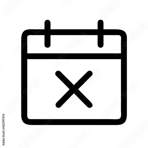 A simple black and white calendar icon with a bold x marking the date for cancellation or deletion use