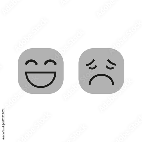 Happy emoji icon. Sad face expression. Simple emotion symbol Vector. Mood indicator illustration.