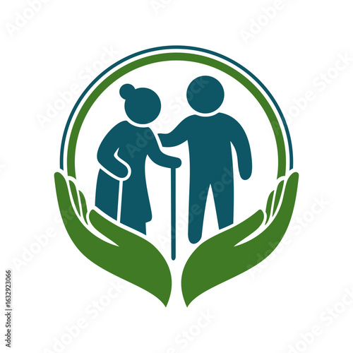 Elderly care logo vector illustration template. Simple design in circle