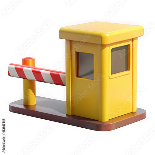 3d yellow toll booth with barrier isolated on transparent background
