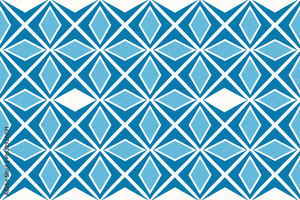 Fototapeta premium Geometric diamond pattern in blue and white isolated on white background