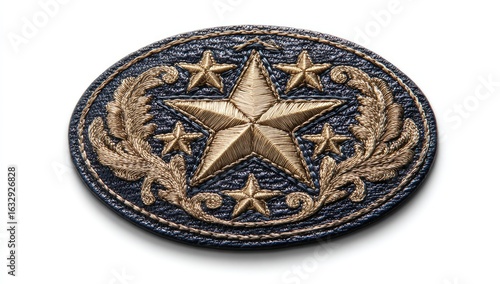 Oval leather patch with embroidered star