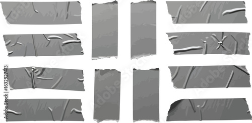 Vector art of collection of gray duct tape strips isolated on white background
