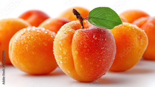 Fresh Apricots with Dew Drops Showcasing Vibrant Colors and Natural Beauty in Close-up Studio Shot