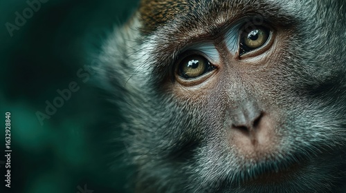 Striking Close-Up Portrait: Tender Gaze of a Monkey Displaying Intricate Fur Texture and Natural Beauty