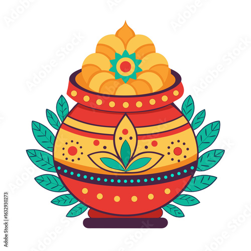 Traditional Butter Pot with Floral Patterns Vector for Janmashtami Celebration