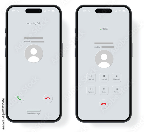 Phone Call Screen Concept UI Set with Realistic Blurry Background. Incoming Call Screen Template	