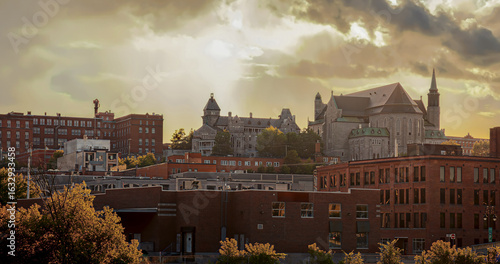 Sherbrooke Downtown Sunset Cathedral Cityscape Quebec Canada
