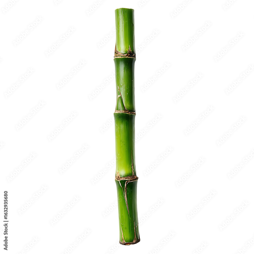 Obraz premium Green bamboo stalk isolated showing nodes and internodes