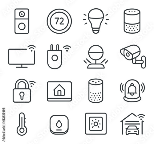 Smart home icons set: security, automation, and controls
