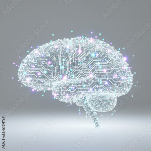Digital representation of human brain with glowing connections and neural network illustration concept