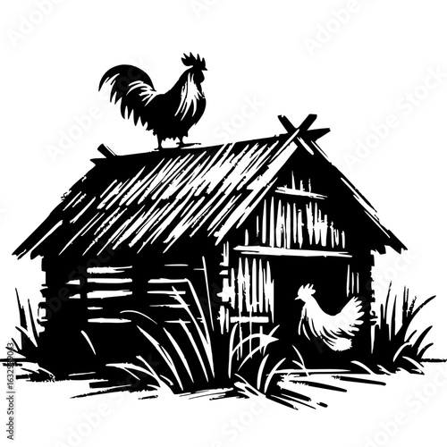 Silhouette of a chicken coop