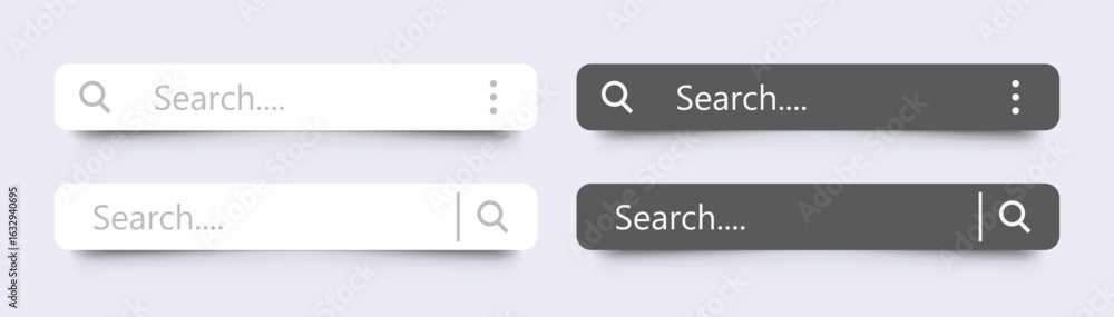 Search bar vector. Internet browser search engine. Search boxes with shadow on white background - stock vector.

