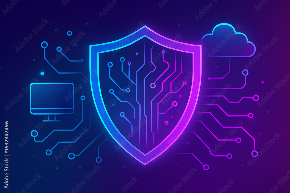 Fototapeta premium Futuristic Neon Cybersecurity Abstract Background