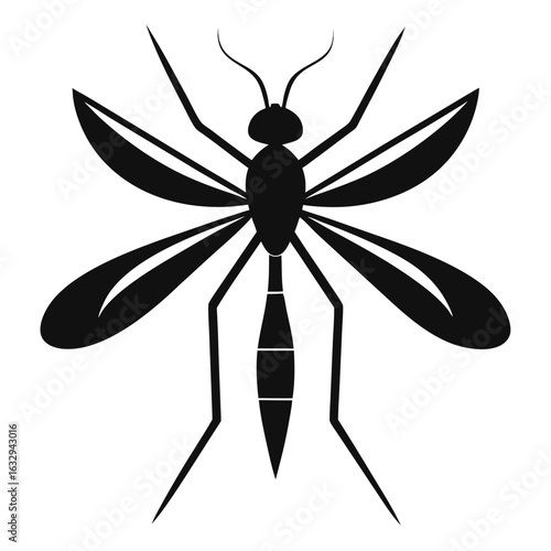 Minimalistic Mosquito Silhouette Vector Icon on White Background