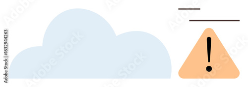 Blue cloud next to orange triangular alert warning with exclamation mark. Ideal for cloud computing, security, warning, risk management, digital safety, technology, simple flat metaphor