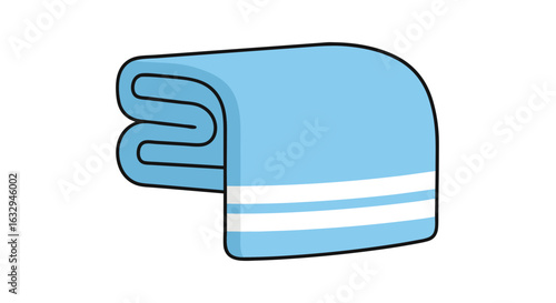 Stylized illustration of a neatly folded light blue towel with white stripes, on a clear background representing hygiene and tidiness