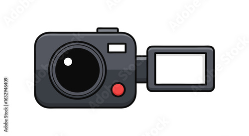 Animated camcorder icon with retractable LCD screen for video production and photography design needs