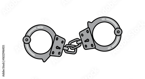 Stylized depiction of metal handcuffs symbolizing law enforcement and security against crime with minimalistic shading and bold black outlines on a