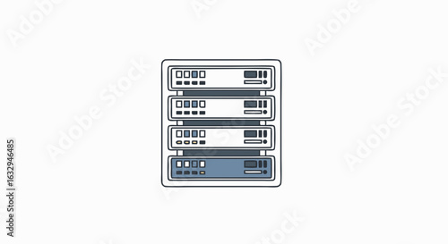Server Room Infrastructure: Cartoon Rendering of Network Equipment and IT Hardware Resources