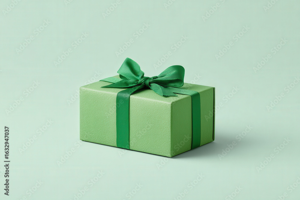 Obraz premium beautifully wrapped gift sits prominently against clean ultrabright green background symbolizing celebration of new