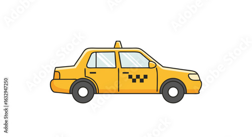 Stylized city taxi illustration in bright yellow and black, perfect for vector graphic design work highlighting urban transportation or travel themes