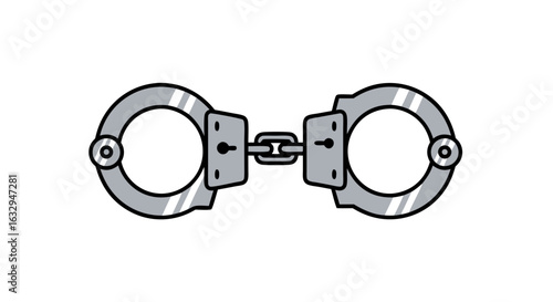 Cartoon illustration depicting a pair of steel handcuffs against a plain white backdrop symbolizing law enforcement and justice administration
