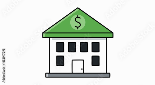 Stylized depiction of a financial institution with a dollar sign, conceptualizing money matters and economic stability