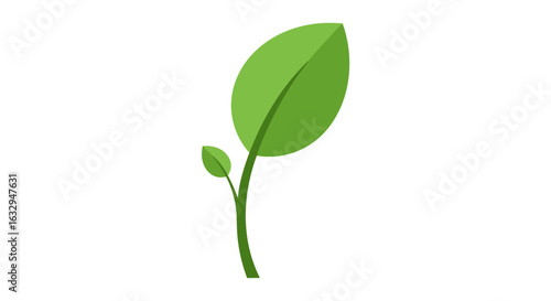 Vibrant Green Leaf Sprout Illustration Against a Clean White Backdrop Depicting Growth and Renewal