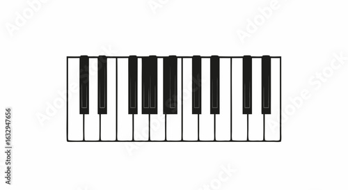 Striking monochrome piano keyboard illustration with distinct graphical style featuring contrasting hues and clean lines suitable for musical projects