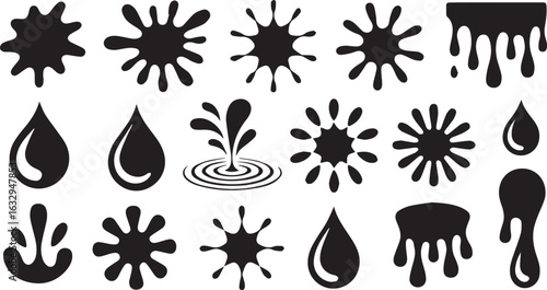 Black ink splatter vector set download graphic design elements paint drip stain abstract artistic decoration