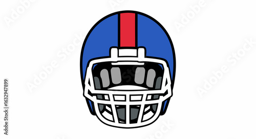 A Vivid Digital Illustration of a Blue Football Helmet with Red Stripe and White Face Mask Design