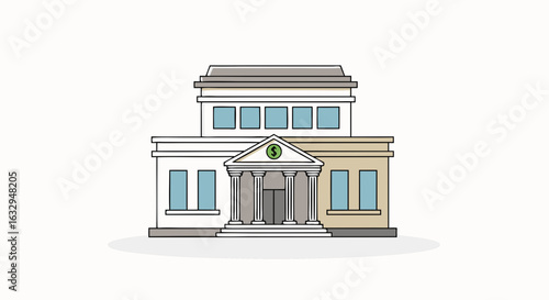 Minimalist bank building illustration representing stability and financial security in a modern design showcasing the importance of secure financial