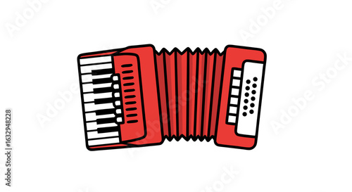 Vibrant Accordion Illustration: A Red Musical Instrument with Keys and Bellows for Creative Projects