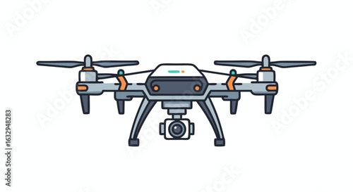 Detailed Line Art Illustration of a Modern Drone Equipped with a High-Resolution Camera system for various purposes like mapping or surveillance