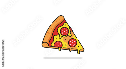 Delicious Pepperoni Pizza Slice Vector Illustration with Cheesy Drips and Cartoon Style Appeal adding fun to any graphic design project showcasing