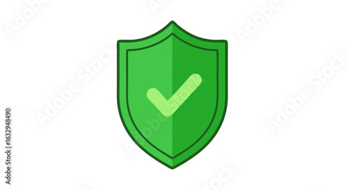 A verdant shield with a checkmark symbolizes security and trust with vibrant tones and simplistic style that highlights safety and reliability