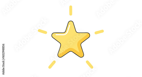 Golden star cartoon illustration with shining effects on plain white background, isolated object