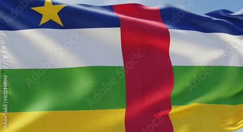 Free Download Central African Republic Flag Waving in Sunlight, Close-Up, Vibrant Colors. - GFXLoad