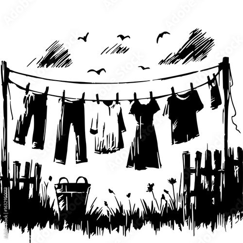 Silhouette of clothes drying